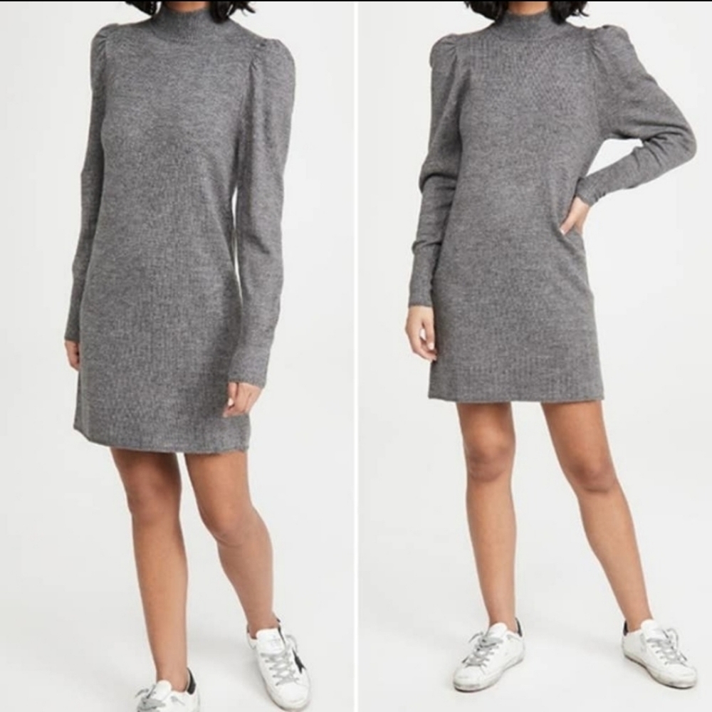 WAYF PUFF SLEEVES GRAY  MINI KNIT SWEATER DRESS New With Tags Medium